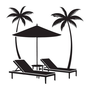 Tropikal Plaj Gevşeme Sahnesi Palmiye Ağaçları ve Güverte Sandalyeleri