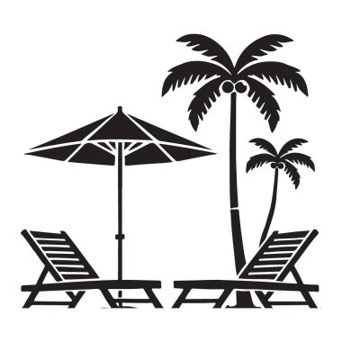 Dinlendirici Plaj Sandalyeleri ve Palm Trees Vektör Resimleri