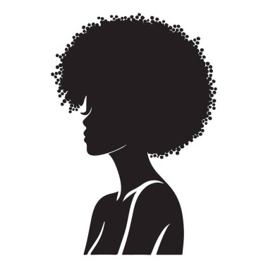 Siyah Afro Siluet Şık Kadın Profil Tasarımı Vektörü