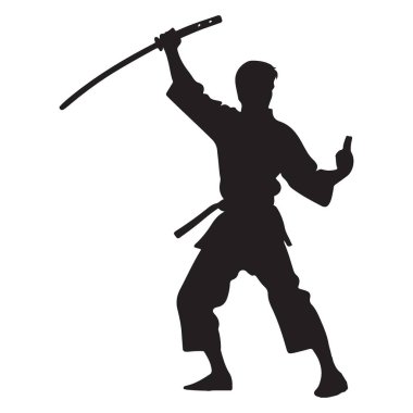 Siluet Savaşçısı Samuray Kılıç Ustası Eylem Standı Çizimi