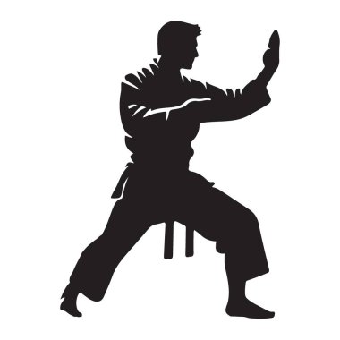 Siluet Karate Savaşçısı Action Stance Illustration için Konumlandırıldı
