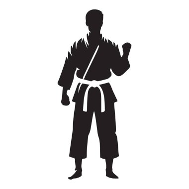 Siluet Karate Dövüşçüsü Harekete Hazır İzole Resimler