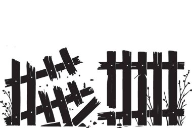 Kırık ve Rustik Ahşap Çit Silueti Grafik Tasarım Elementi