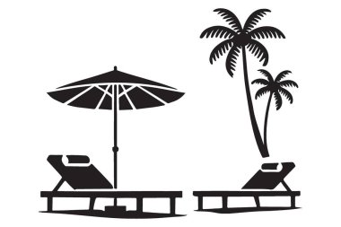 Tropik Plaj Tatil İllüstrasyon Vektörü Palmiye Ağaçlarıyla