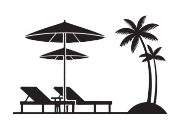 Palm Trees ve Salon Sandalyeleri İllüstrasyonlu Tropik Plaj