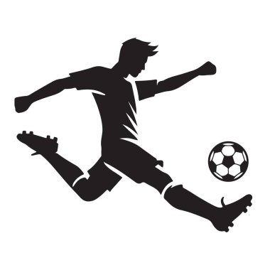 Erkek Futbolcu Siluet Tekmeleme Topu Vektör Resimlendirme Sporu