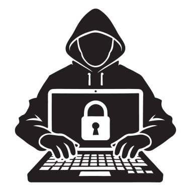 Bilgisayarında güvenlik kilidi gösteren dijital verileri koruyan siber güvenlik korsanı