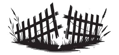 Yıkılmış Ahşap Çit Silueti Tahrip Tasarım Elementi