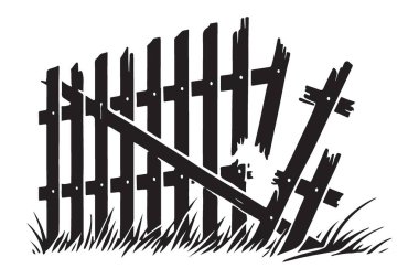 Hasarlı çit çizimi, kırık ahşap çit vektör görüntüsü