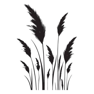 Uzun Çimen Bıçakları Sahnesi Siluet Vektör İllüstrasyonu