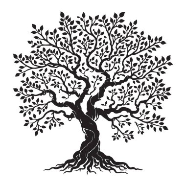 Çarpık Ağaç Silüeti Vektör Güçlü Gövde Karışık Dallar Tasarımı