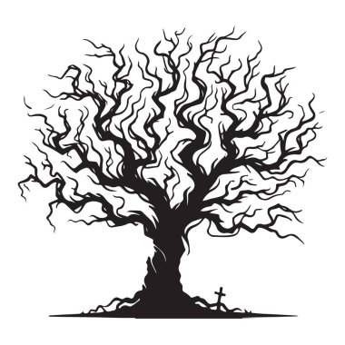 Gnarled Tree Siluet Vektör Çizimi Ürkütücü Dallar Tasarımı