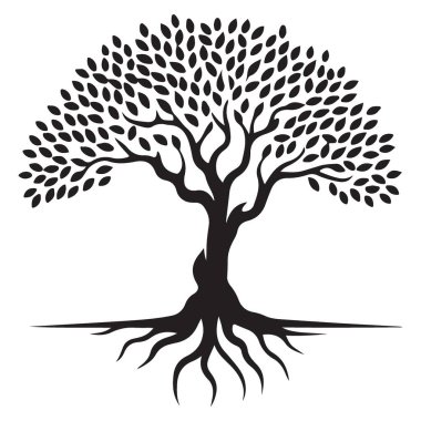 Siluet Vektör İllüstrasyon Tasarımı Yapraklı Klasik Ağaç