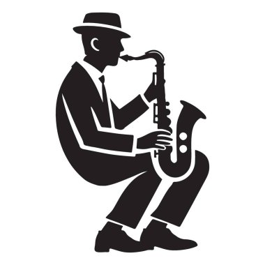 Müzik Tanıtımı için Siluet Caz Saksafoncusu Oyuncu Vektör Sanatı