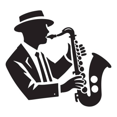 Bir Saksafoncu Caz Müzisyeni Çalma Aracının Silueti