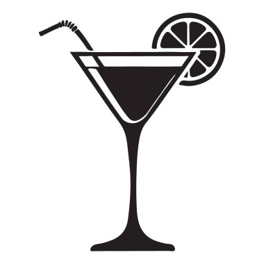 Zarif Martini Kokteyl Silueti Saman ve Citrus İllüstrasyonu