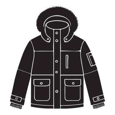 Kürk vektör silueti resimli kışlık kapüşonlu parka.