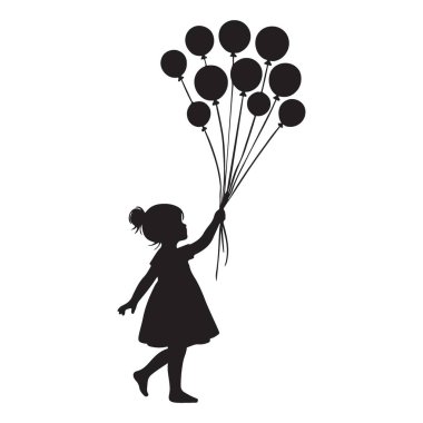 Siluet kız çeşitli tasarımlar için balon vektör çizimi tutuyor
