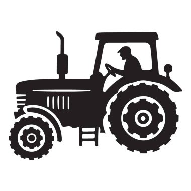 Tarım Çiftliği Tasarımları için Sağlam Traktör Silueti Çizim Vektörü