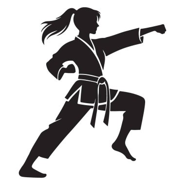 Karate Kız Silueti Dövüş Sanatları Duruşu ve Yumruk Eylem Vektörü
