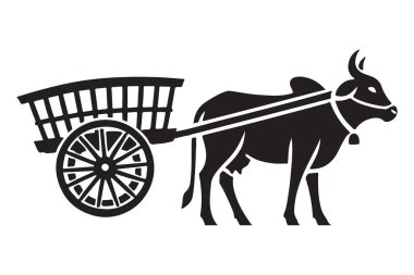 Siluet Bullock Cart Çizim Tasarımı Kırsal Taşıma Aracı