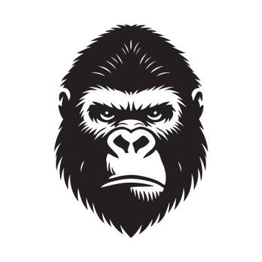 Vahşi Yaşam İçin Ayrıntılı Goril Başlı Siyah Siluet İllüstrasyonu