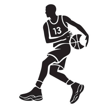13 Numaralı Basketbol Oyuncusu Siluet Top Sürükleme Sanatı