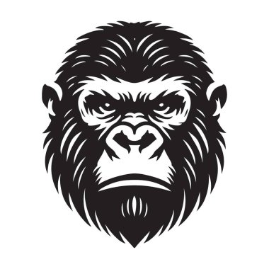 Siyah ve Beyaz Goril Baş Siluet Vektör İllüstrasyonu