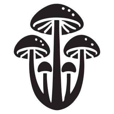 Mantar Ailesi Silueti Büyüleyici Orman Mantar Vektör Çizimi