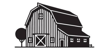 Klasik Barn Vektör İllüstrasyonu Kırsal Mimari Tarım Çiftliği Manzarası