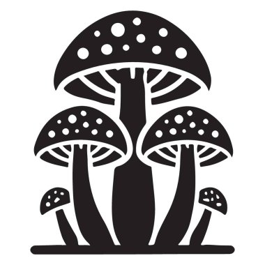 Mantar Grubu İllüstrasyonu A Forest Mantar Silueti Vektör Grafiği