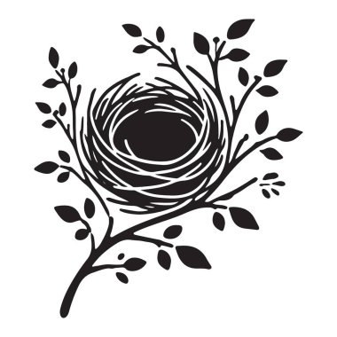 Ev Dekorasyonu dallarında Kuş Yuvası Vektör Sanat Silueti
