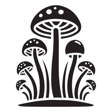 Mantar Silueti Vektör Sanat Ormanı Mantar Grafik Çizimi