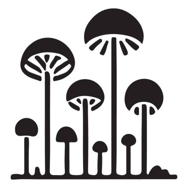 Mantar silueti grup çizimi botanik mantar karanlık sanat