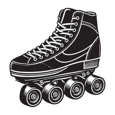 Retro paten vektör illüstrasyonu siyah tekerlek ayakkabı paten sahası
