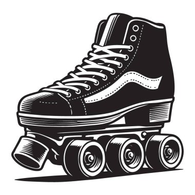 Retro patenli vektör silueti illüstrasyon buz pateni pisti 80 'lerin ayakkabıları
