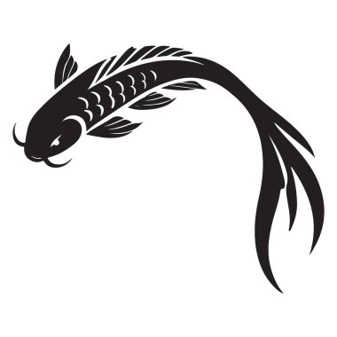 Koi Balık Silueti Eğimli Yüzme Biçimi Dövme Vektörü Tasarımı