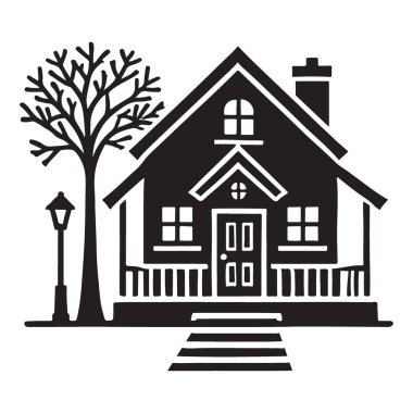 Ağaç Lambası Siyah Silueti ile Büyüleyici Ev Resimleri