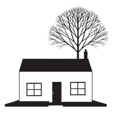 Modern Mimari Tasarım İçin Eşsiz Ağaç Silueti Resimli Ev
