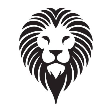 Logo Elemanı için Ön Görünüm Aslan Başı Siluet Vektör İllüstrasyonu