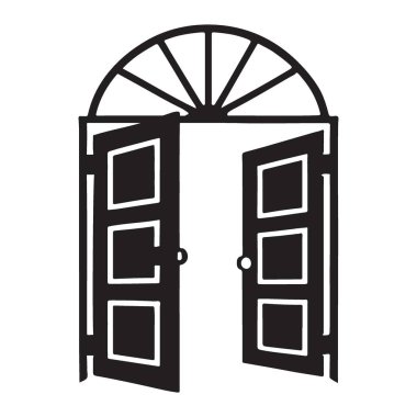 Kemerli Üst ve Panelli Pencerelerle Kapı Yolu Vektör Resmini Aç