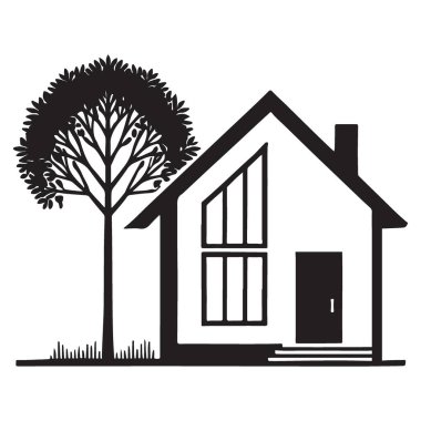 Emlak Tasarımları için ağaç ile zarif ev silueti tasarımı