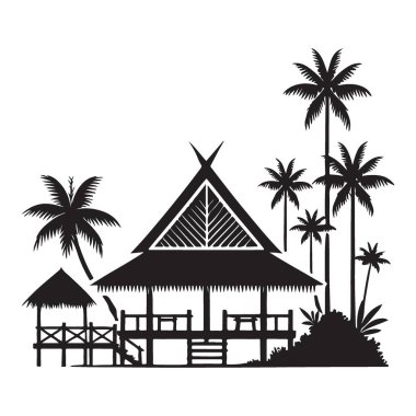 Tropik Plaj Kulübesi Vektör İllüstrasyon Adası Cennet Kaçış Tasarımı