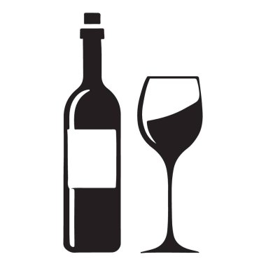 Projen için Şarap Şişesi ve Dolu Cam Siluet Tasarımı
