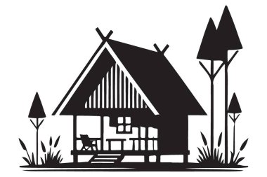 Tatil ve Geri Çekilme Senaryoları İçin Kırsal Kulübe Siluet Vektörü