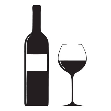 Şarap Şişesi ve Cam Clipart Şık İçecek Silueti Çizimi