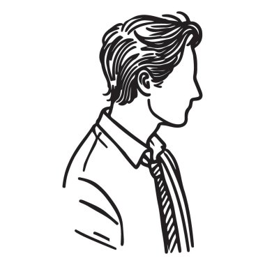 Gömlek Kravatlı Adam Profili Siluet Vektör Resimleme Grafiği