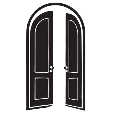 İki kapılı kemerli açık siluet vektör çizimi tasarım için