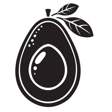 Tohum ve yapraklarla Avokado yarı siluet vektör çizimi