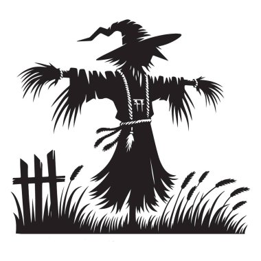 Ayrıntılı Korkuluk Silueti Çit Resimleriyle Sahada Duruyor